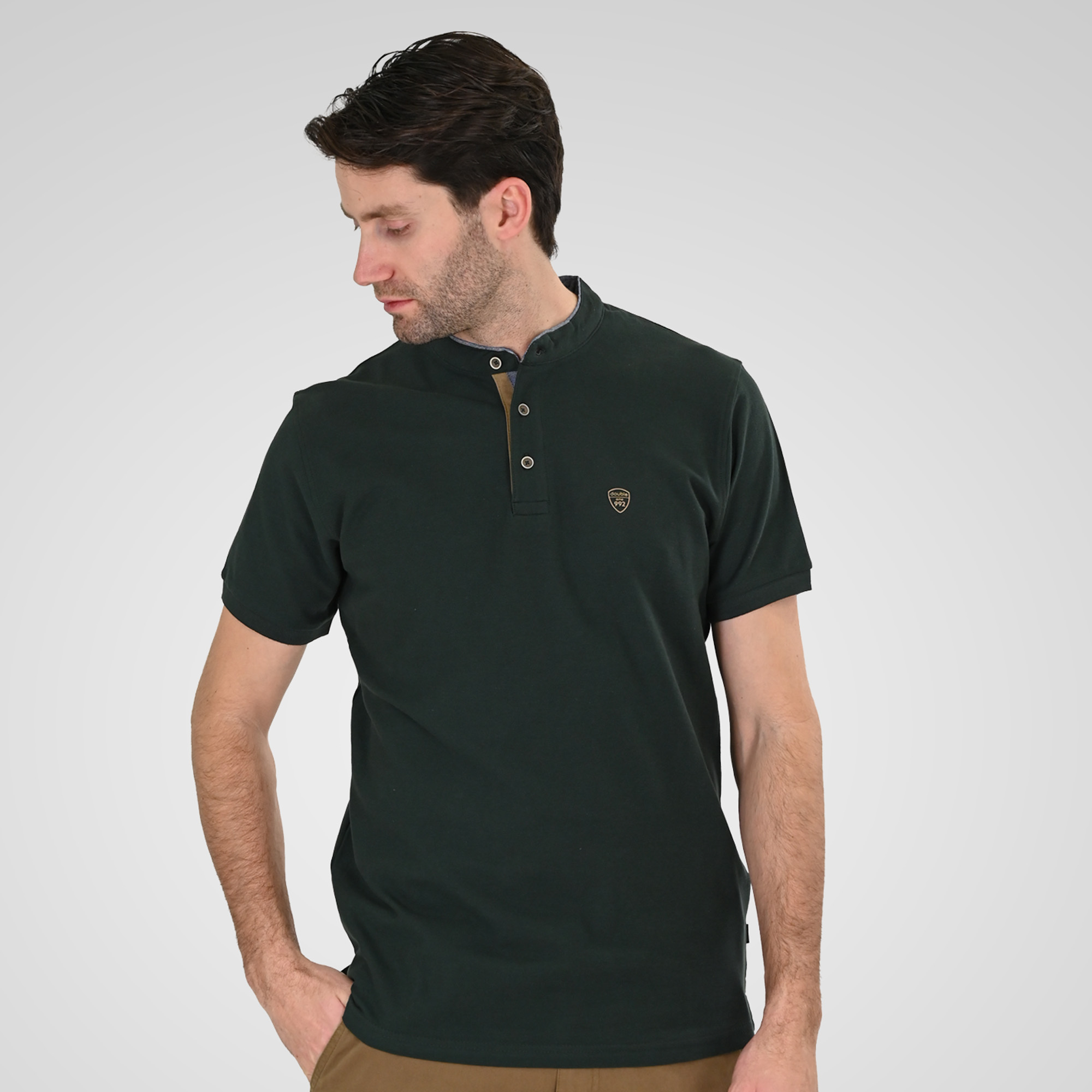 261PS-3083 POLO PIQUE MAO COLLAR FOREST GREEN - Image 1