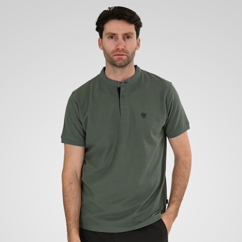 261PS-3083 POLO PIQUE MAO COLLAR AGAVE GREEN
