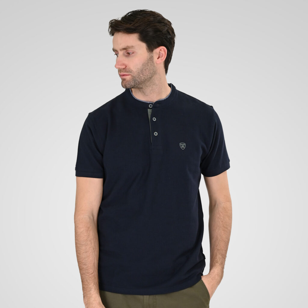 261PS-3083 POLO PIQUE MAO COLLAR NAVY
