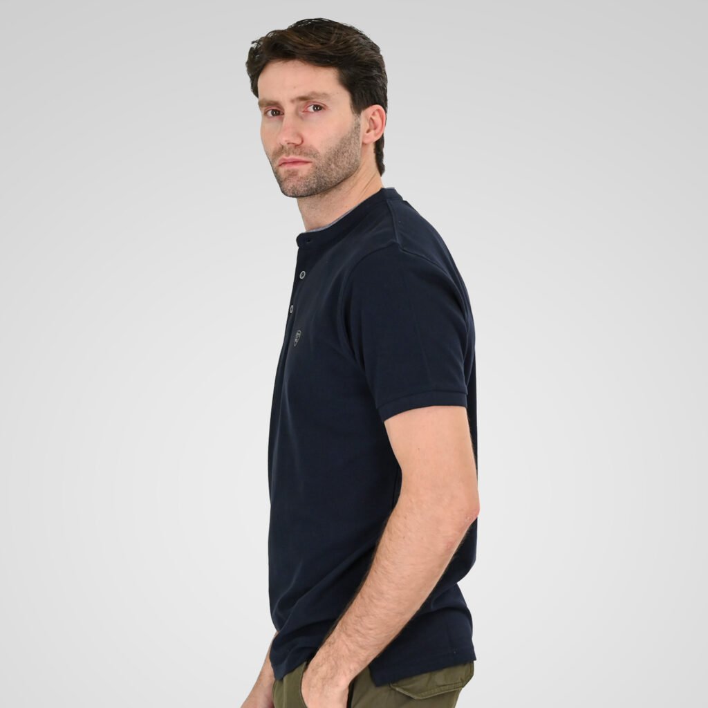 261PS-3083 POLO PIQUE MAO COLLAR NAVY