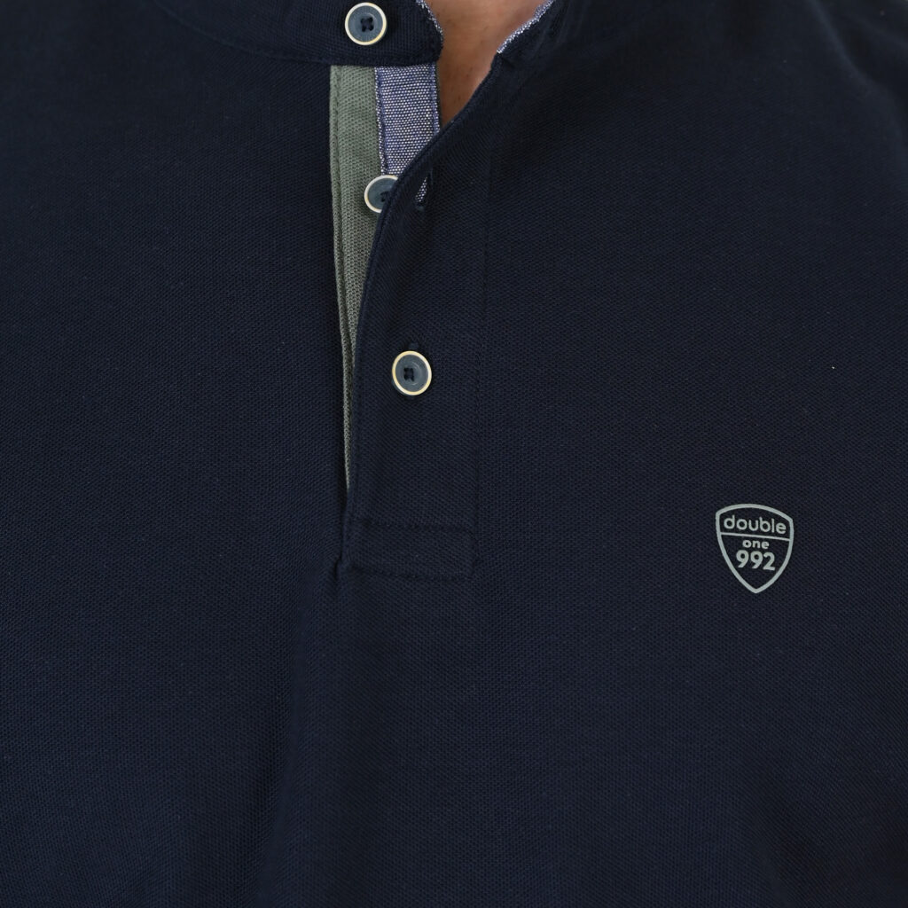 261PS-3083 POLO PIQUE MAO COLLAR NAVY