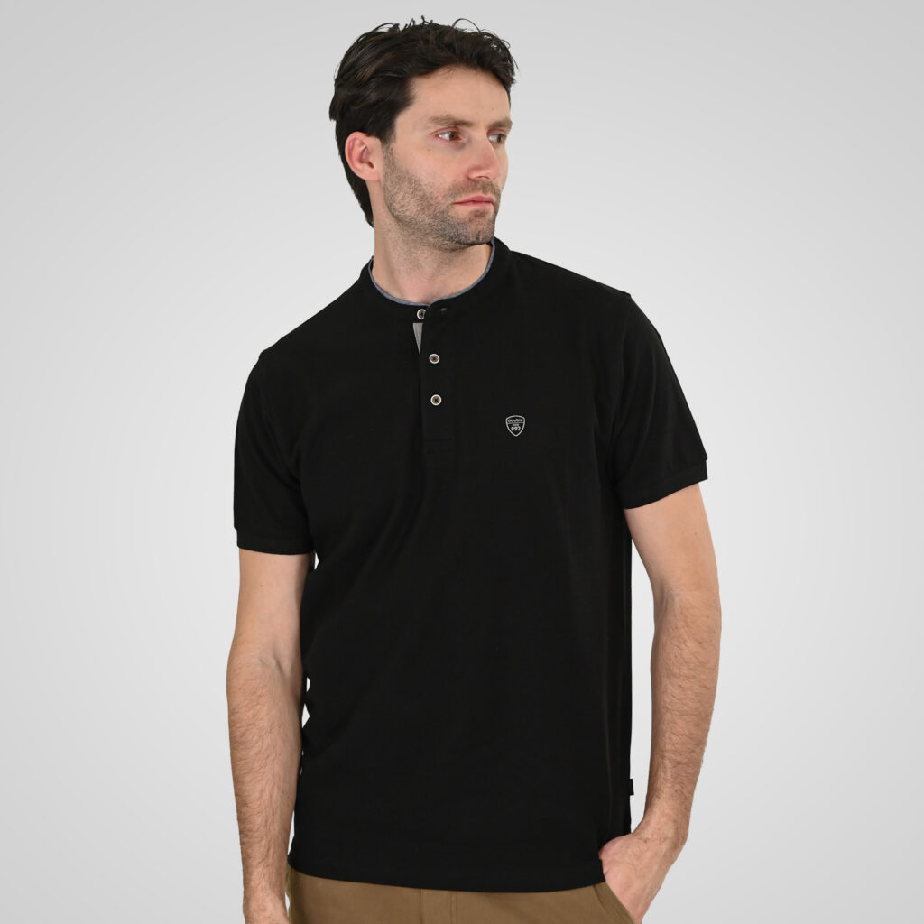 261PS-3083 POLO PIQUE MAO COLLAR BLACK