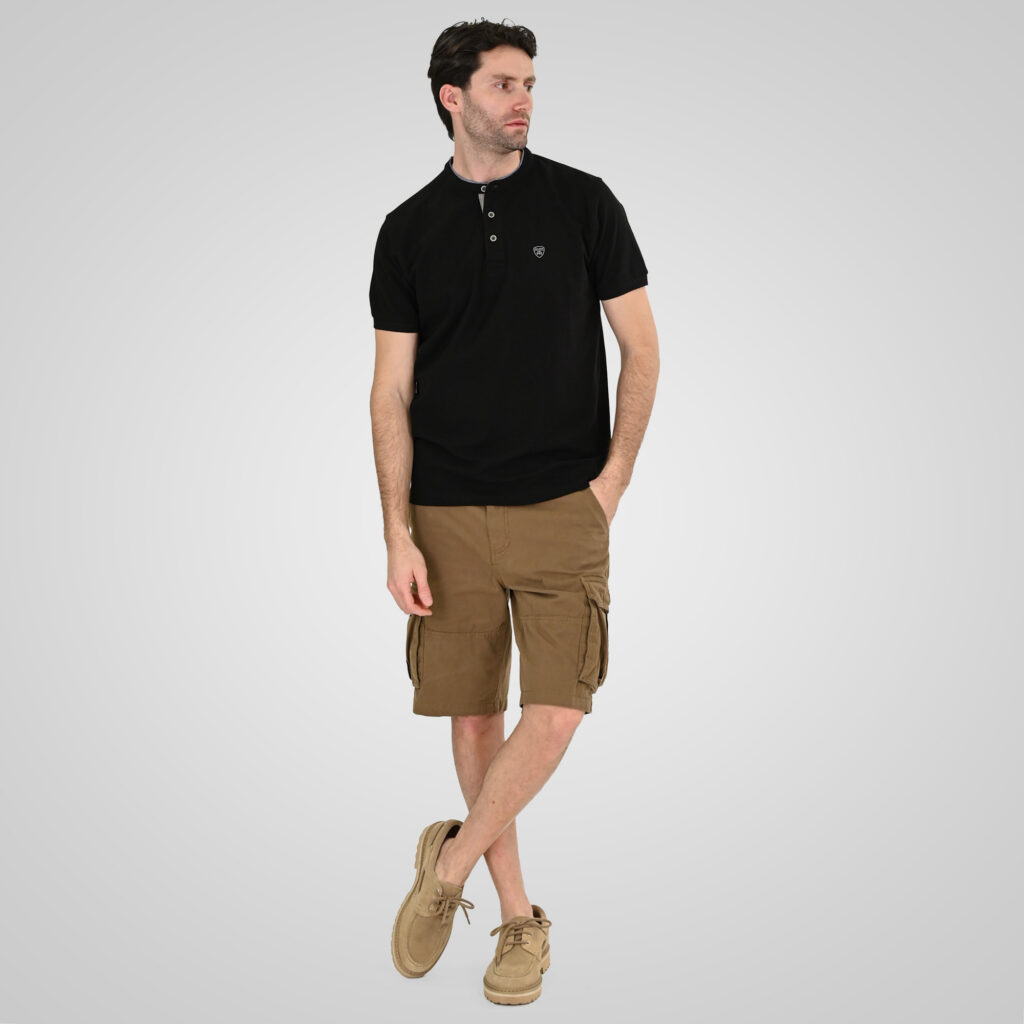 261PS-3083 POLO PIQUE MAO COLLAR BLACK