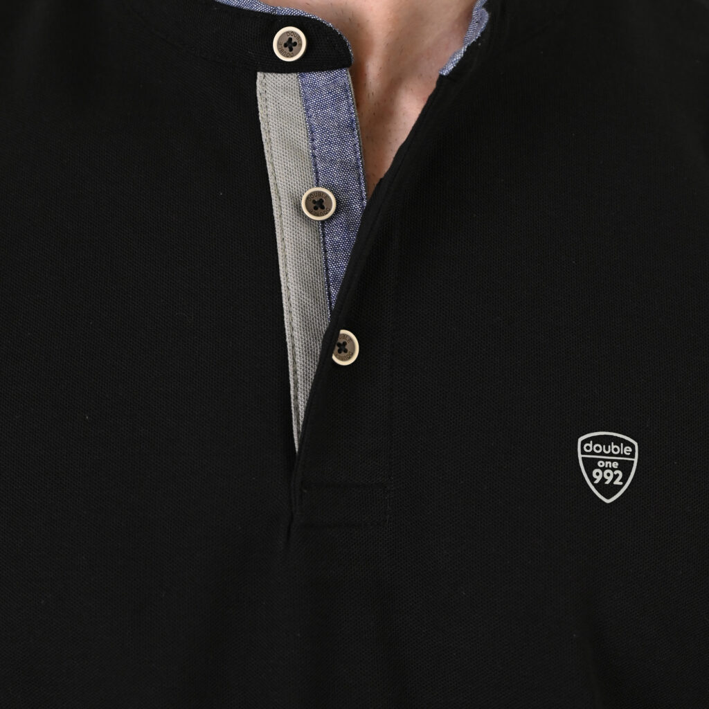261PS-3083 POLO PIQUE MAO COLLAR BLACK