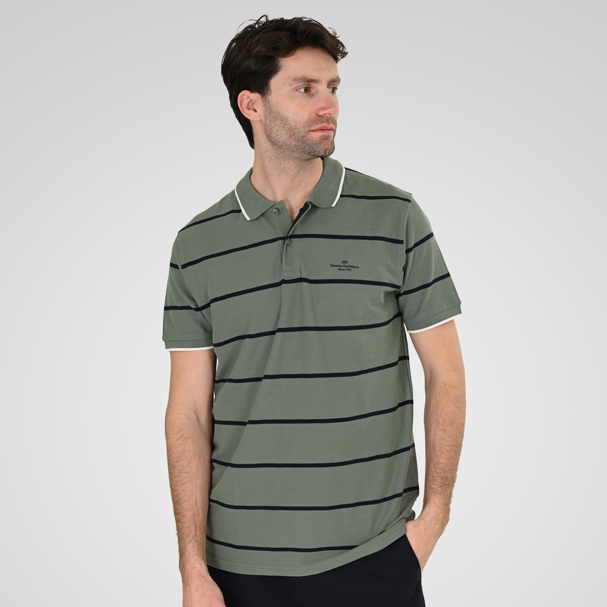 261PS-3088 POLO PIQUE STRIPPED (YARN DYED) CC100 AGAVE GREEN NAVY - Image 1