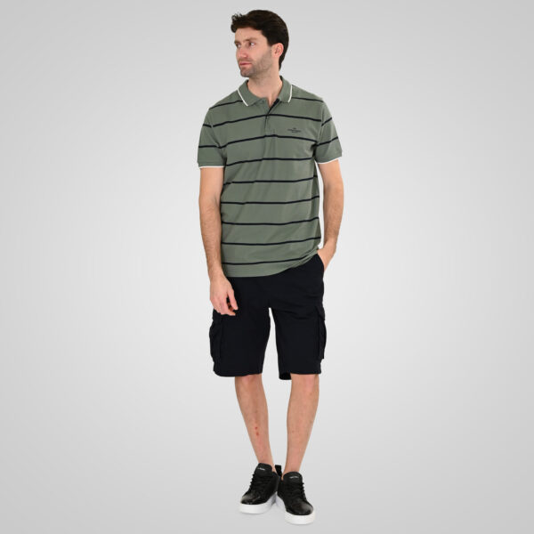 261PS-3088 POLO PIQUE STRIPPED (YARN DYED) CC100 AGAVE GREEN NAVY