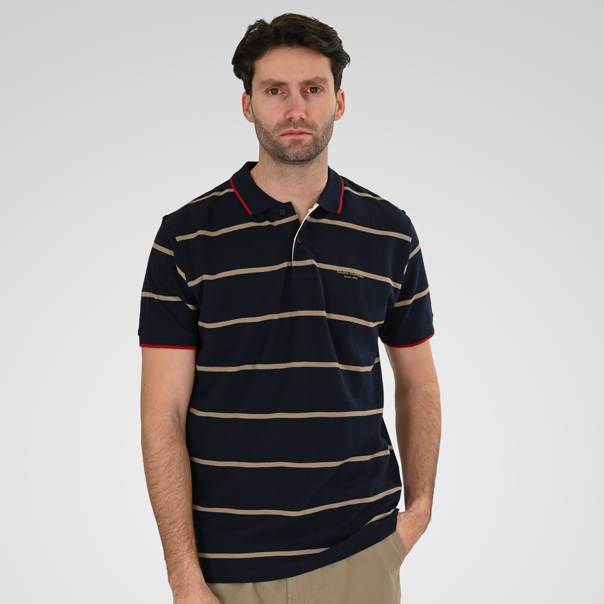 261PS-3088 POLO PIQUE STRIPPED (YARN DYED) CC103 NAVY TAUPE - Image 1