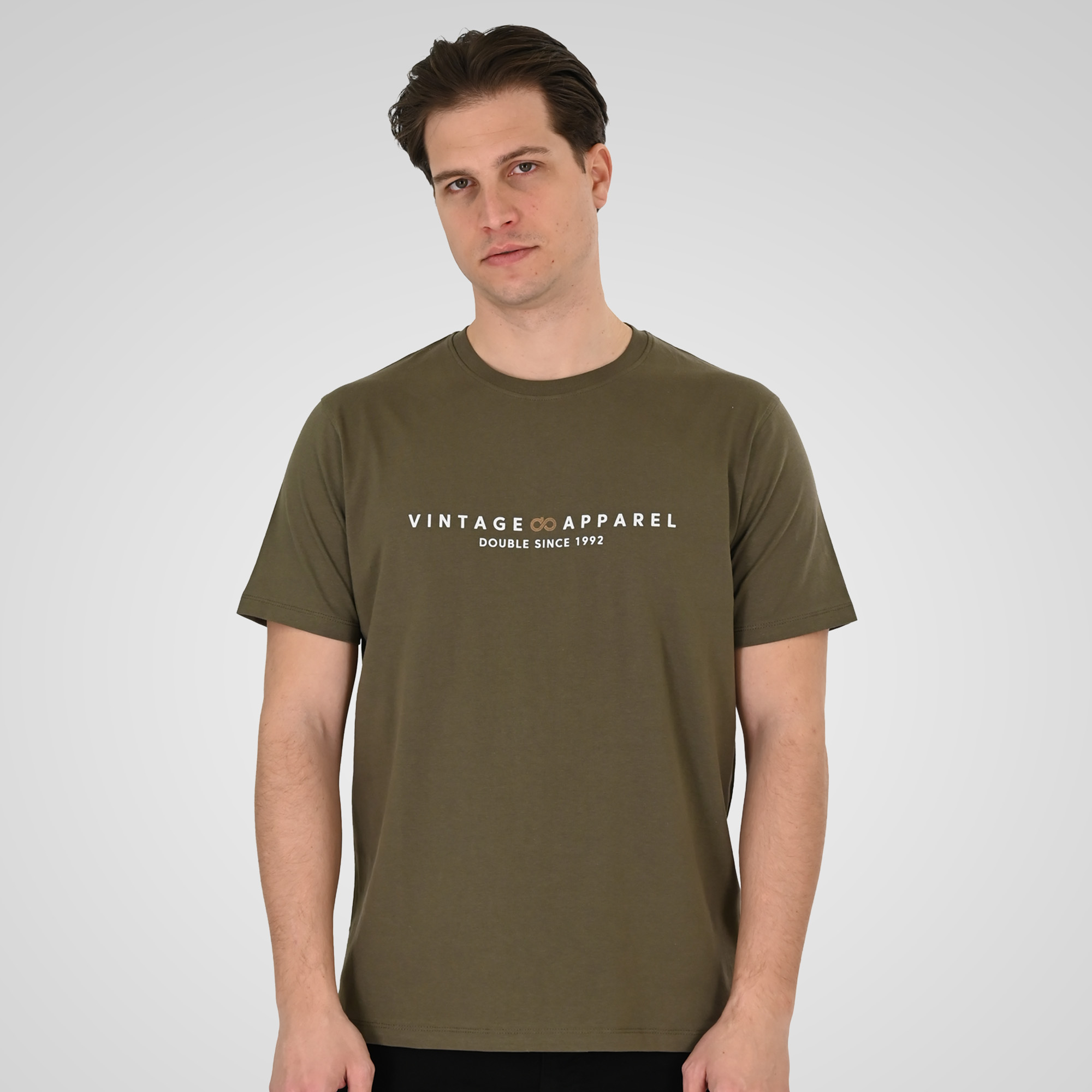 261TS-9125 T-SHIRT WITH DOUBLE PRESSED PRINT KHAKI - Image 1