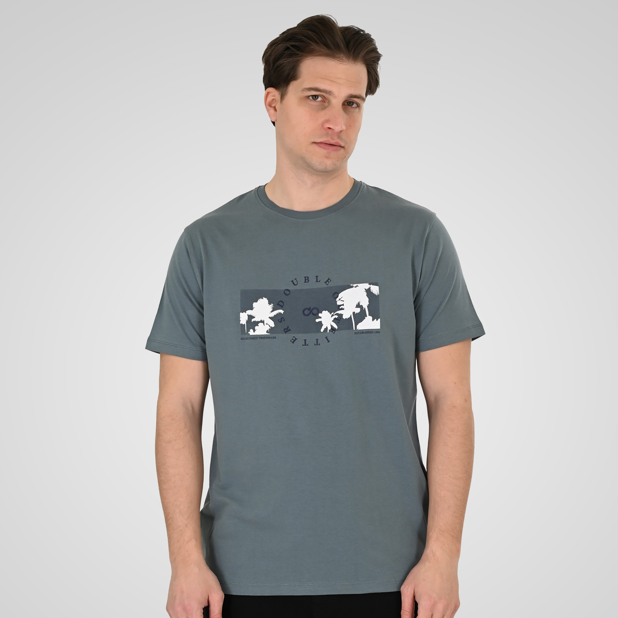 261TS-9127 T-SHIRT WITH DOUBLE PRESSED PRINT STEEL BLUE - Image 1
