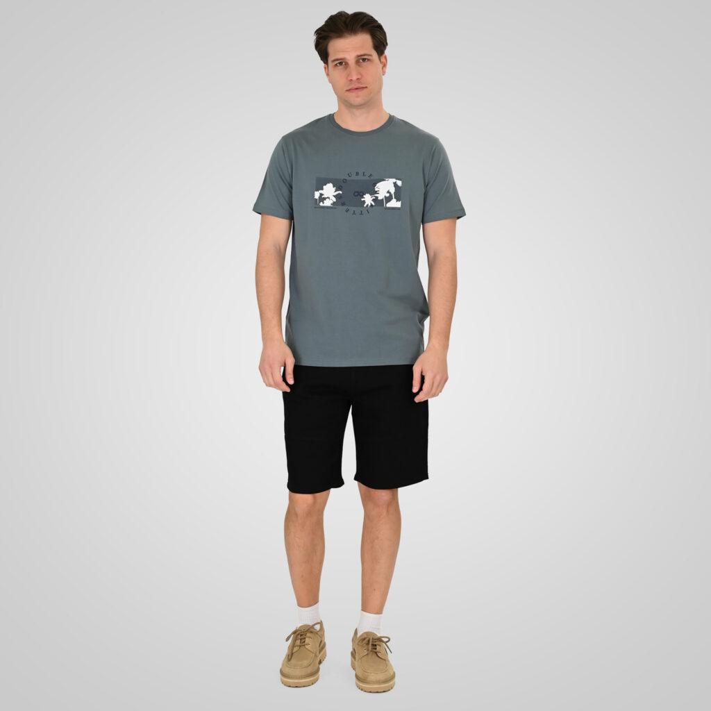 261TS-9127 T-SHIRT WITH DOUBLE PRESSED PRINT STEEL BLUE