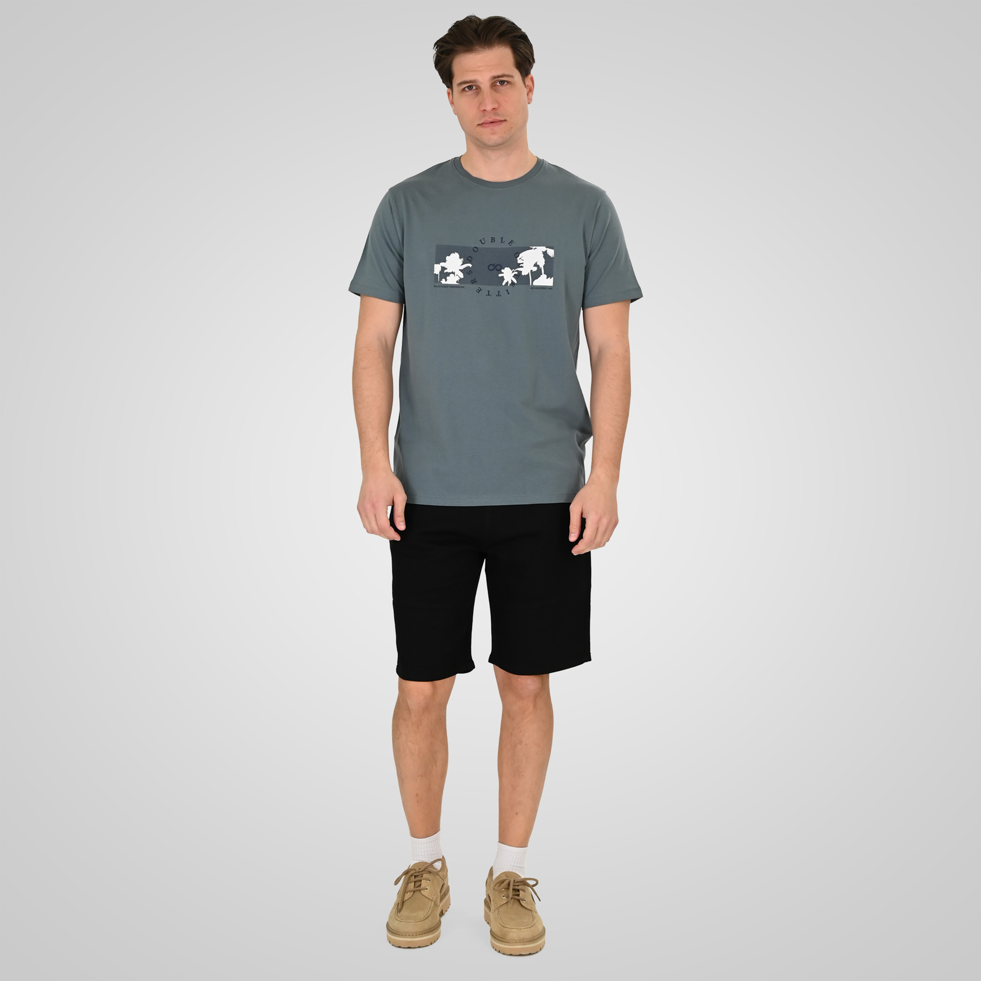 261TS-9127 T-SHIRT WITH DOUBLE PRESSED PRINT STEEL BLUE - Image 2