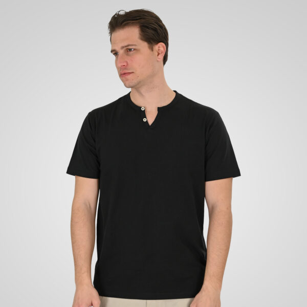 261TS-9139 T-SHIRT HENLEY V-NECK WITH BUTTONS BLACK