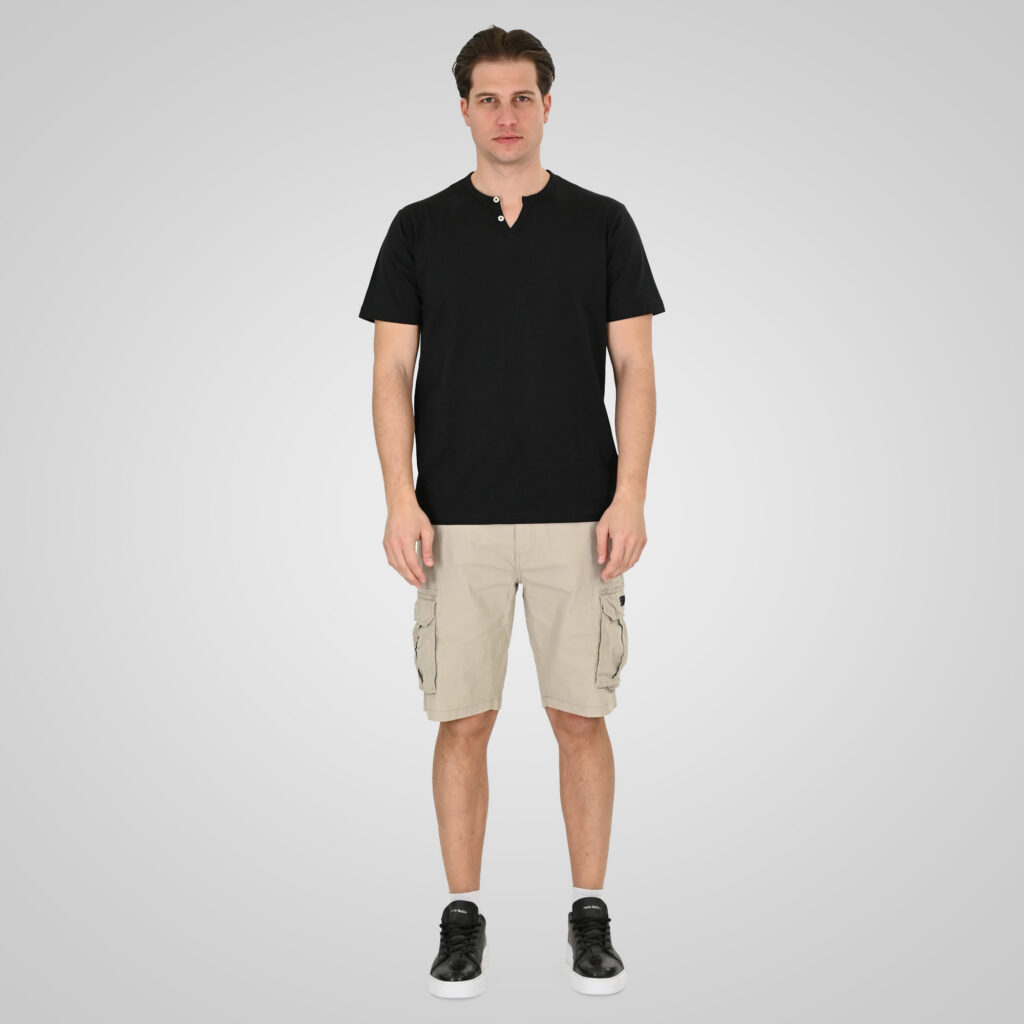 261TS-9139 T-SHIRT HENLEY V-NECK WITH BUTTONS BLACK