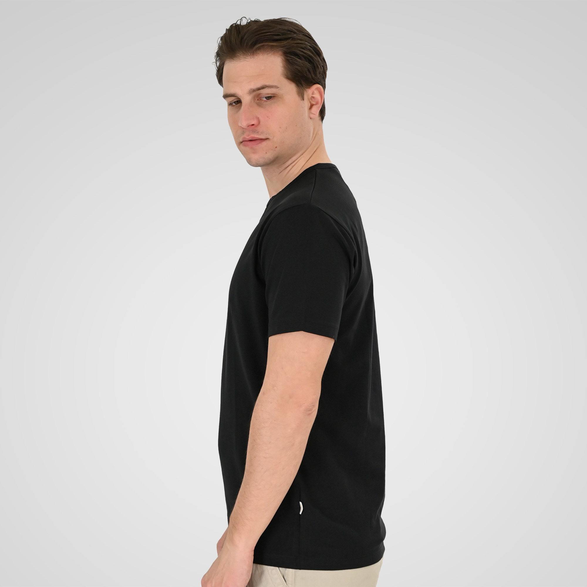 261TS-9139 T-SHIRT HENLEY V-NECK WITH BUTTONS BLACK - Image 3