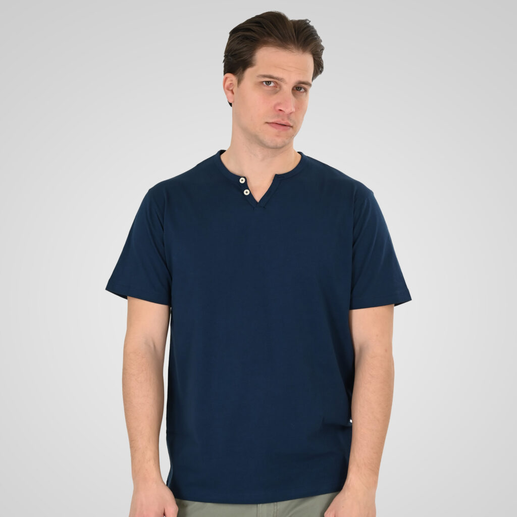 261TS-9139 T-SHIRT HENLEY V-NECK WITH BUTTONS DK BLUE