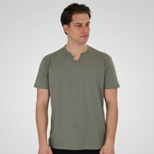261TS-9139 T-SHIRT HENLEY V-NECK WITH BUTTONS AGAVE GREEN