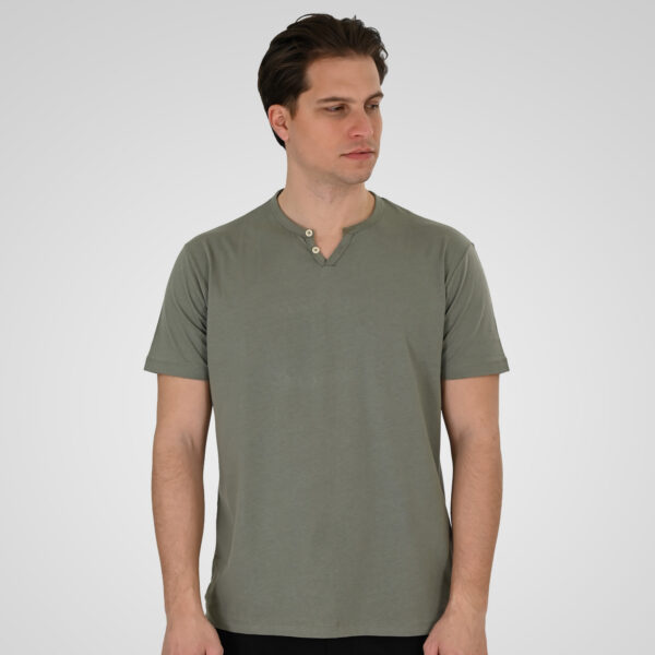 261TS-9139 T-SHIRT HENLEY V-NECK WITH BUTTONS AGAVE GREEN