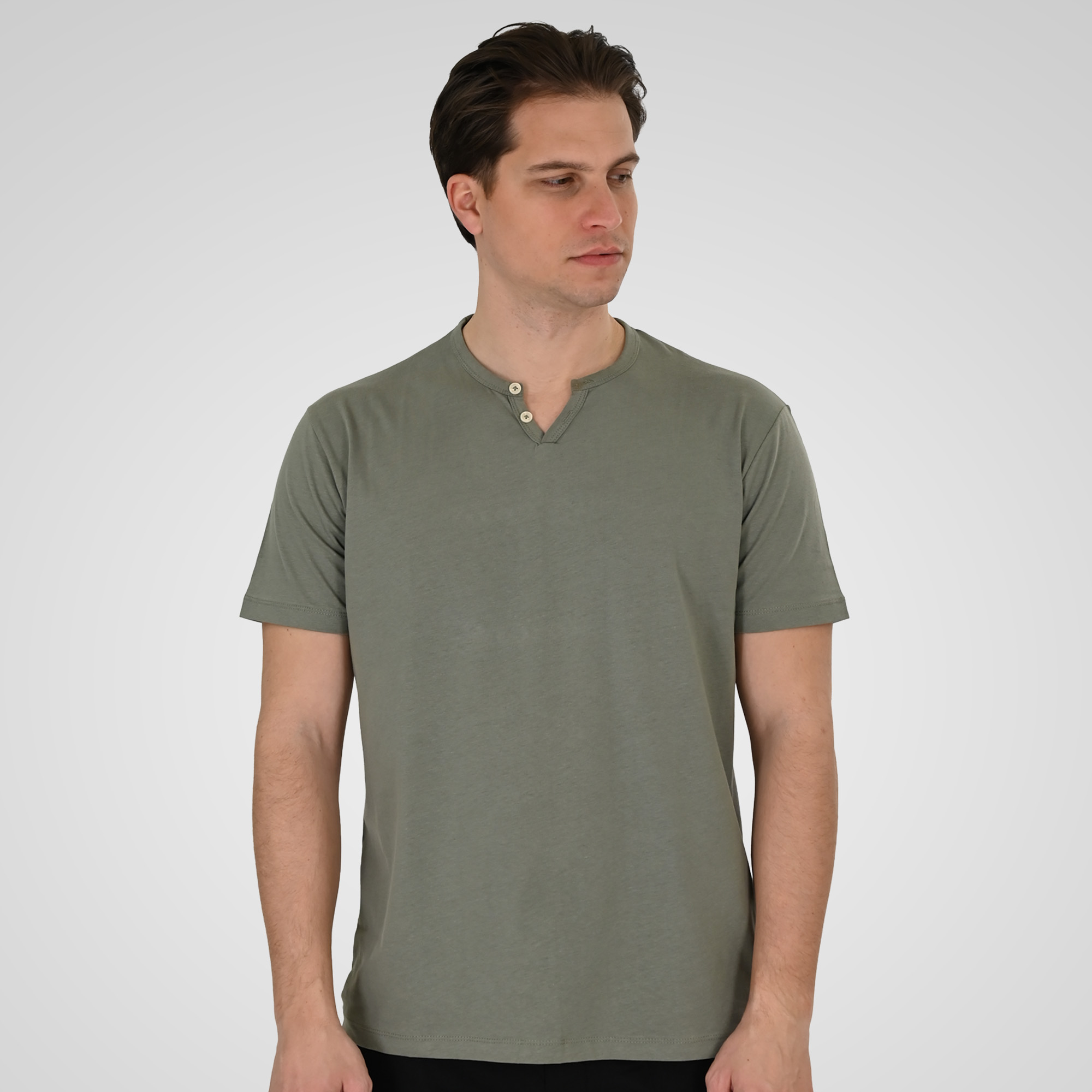 261TS-9139 T-SHIRT HENLEY V-NECK WITH BUTTONS AGAVE GREEN - Image 1
