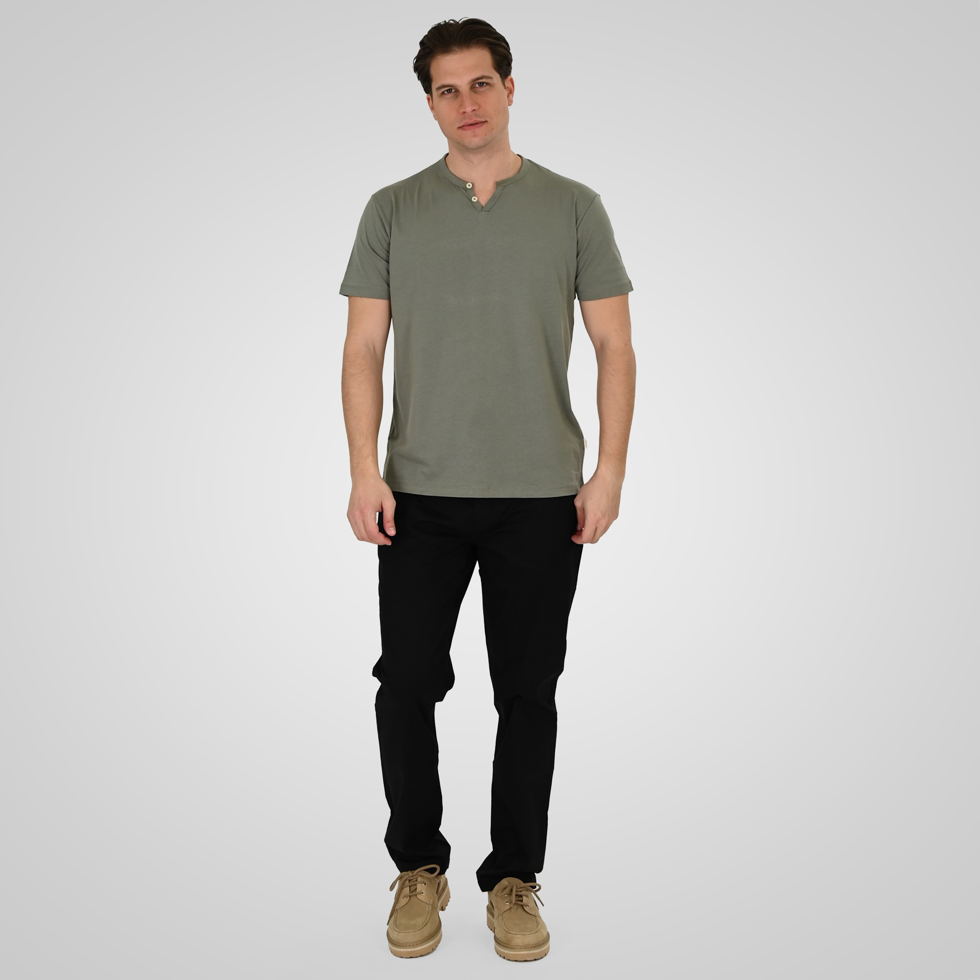 261TS-9139 T-SHIRT HENLEY V-NECK WITH BUTTONS AGAVE GREEN - Image 2