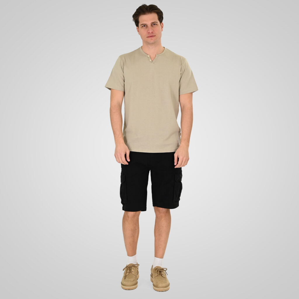 261TS-9139 T-SHIRT HENLEY V-NECK WITH BUTTONS STONE BEIGE
