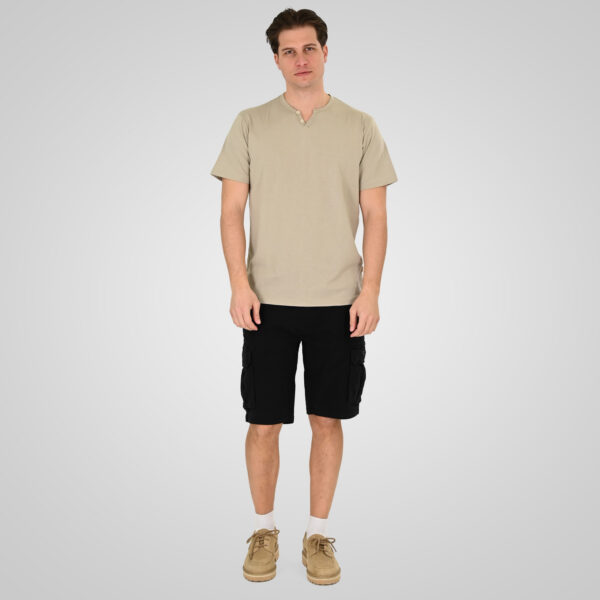 261TS-9139 T-SHIRT HENLEY V-NECK WITH BUTTONS STONE BEIGE