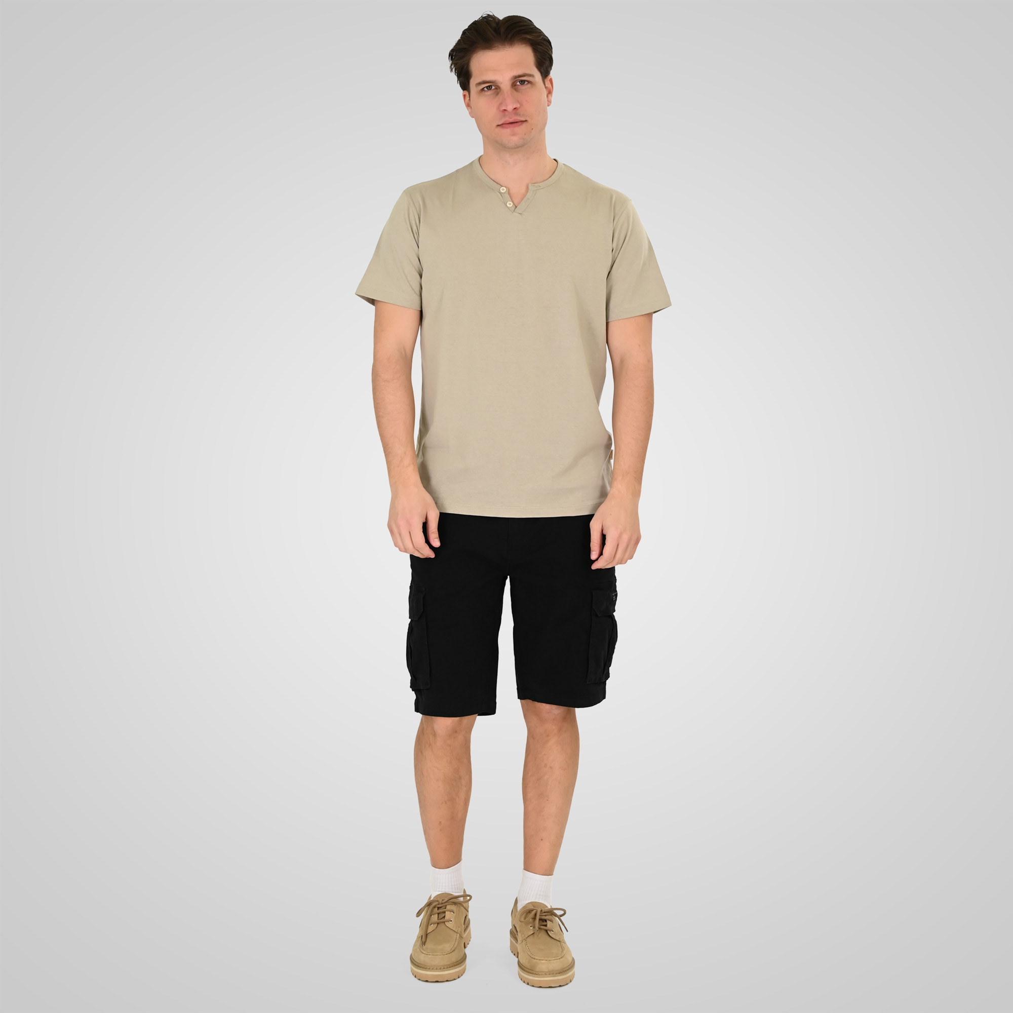 261TS-9139 T-SHIRT HENLEY V-NECK WITH BUTTONS STONE BEIGE - Image 2