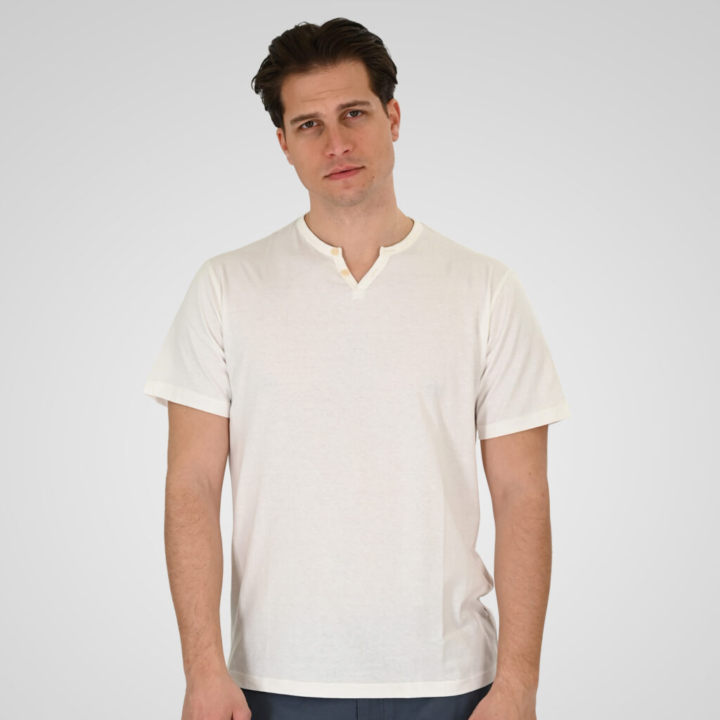 261TS-9139 T-SHIRT HENLEY V-NECK WITH BUTTONS OFF WHITE