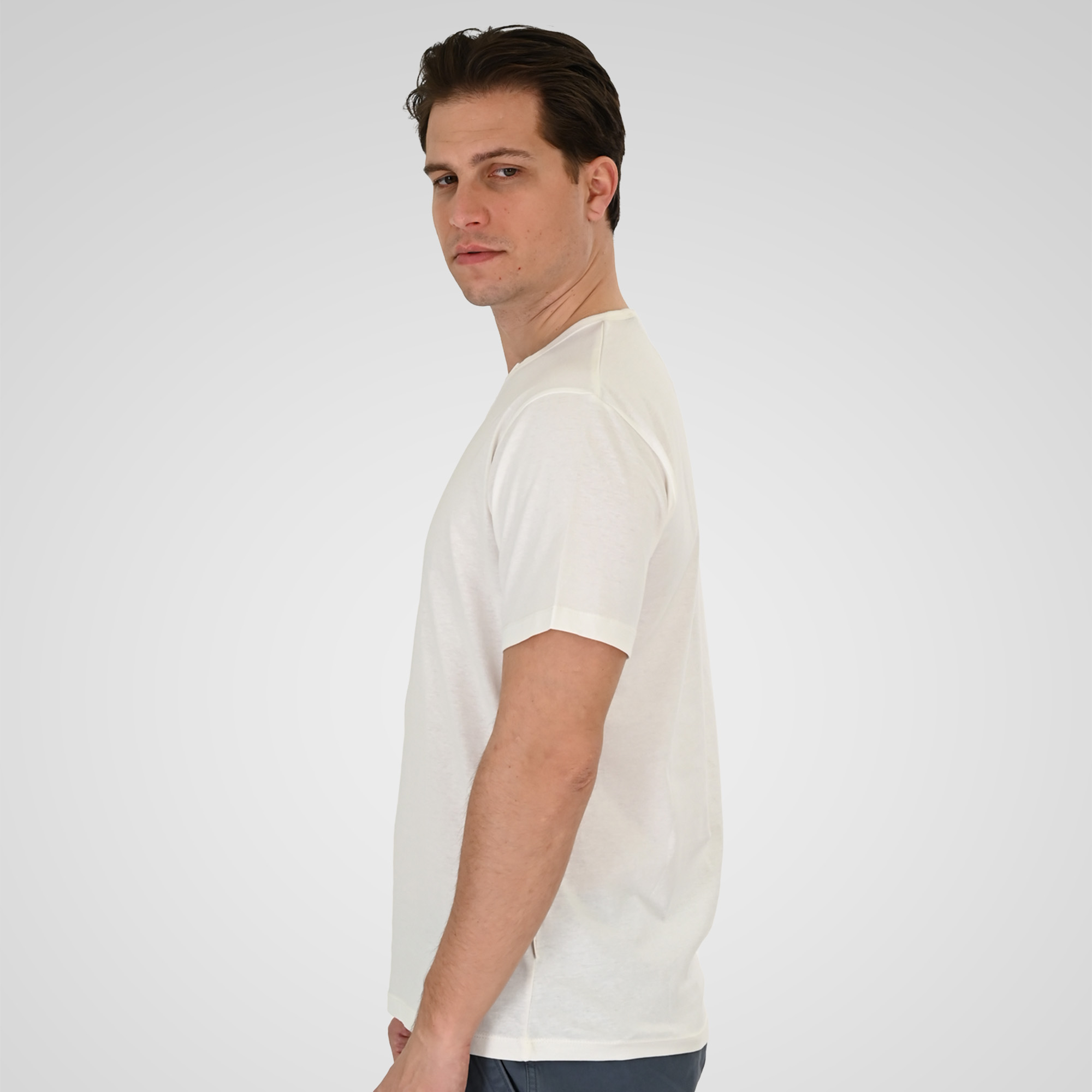 261TS-9139 T-SHIRT HENLEY V-NECK WITH BUTTONS OFF WHITE - Image 3
