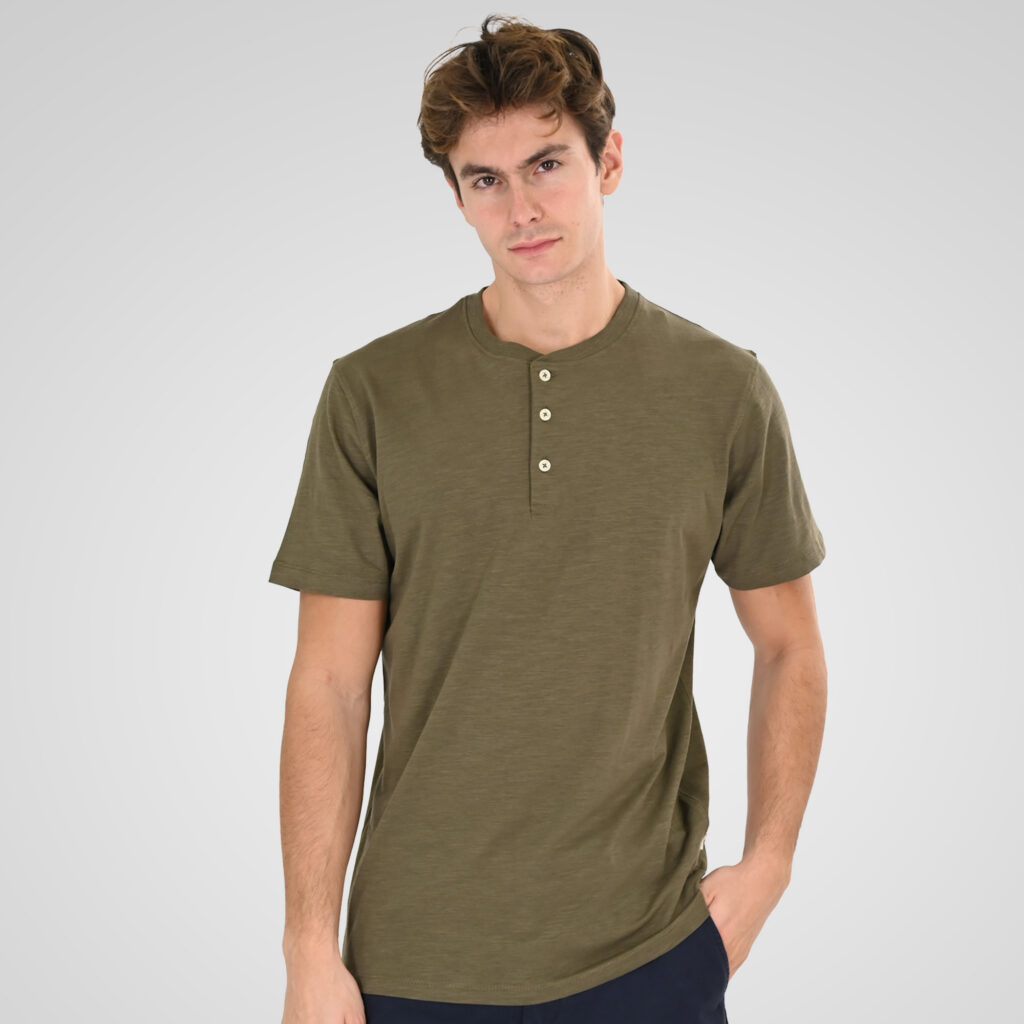 261TS-9146 FLAMA T-SHIRT HENLEY KHAKI