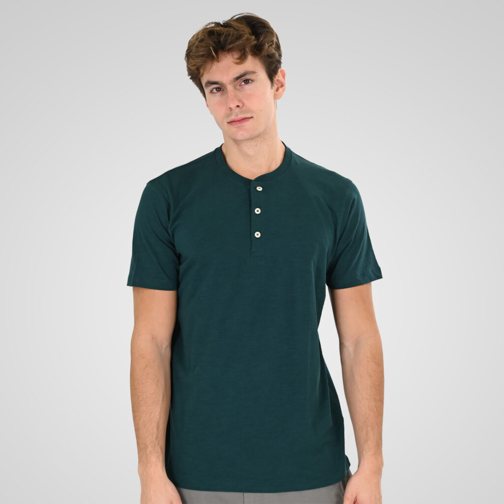 261TS-9146 FLAMA T-SHIRT HENLEY DEEP GREEN