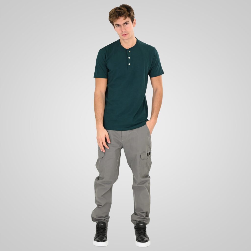 261TS-9146 FLAMA T-SHIRT HENLEY DEEP GREEN