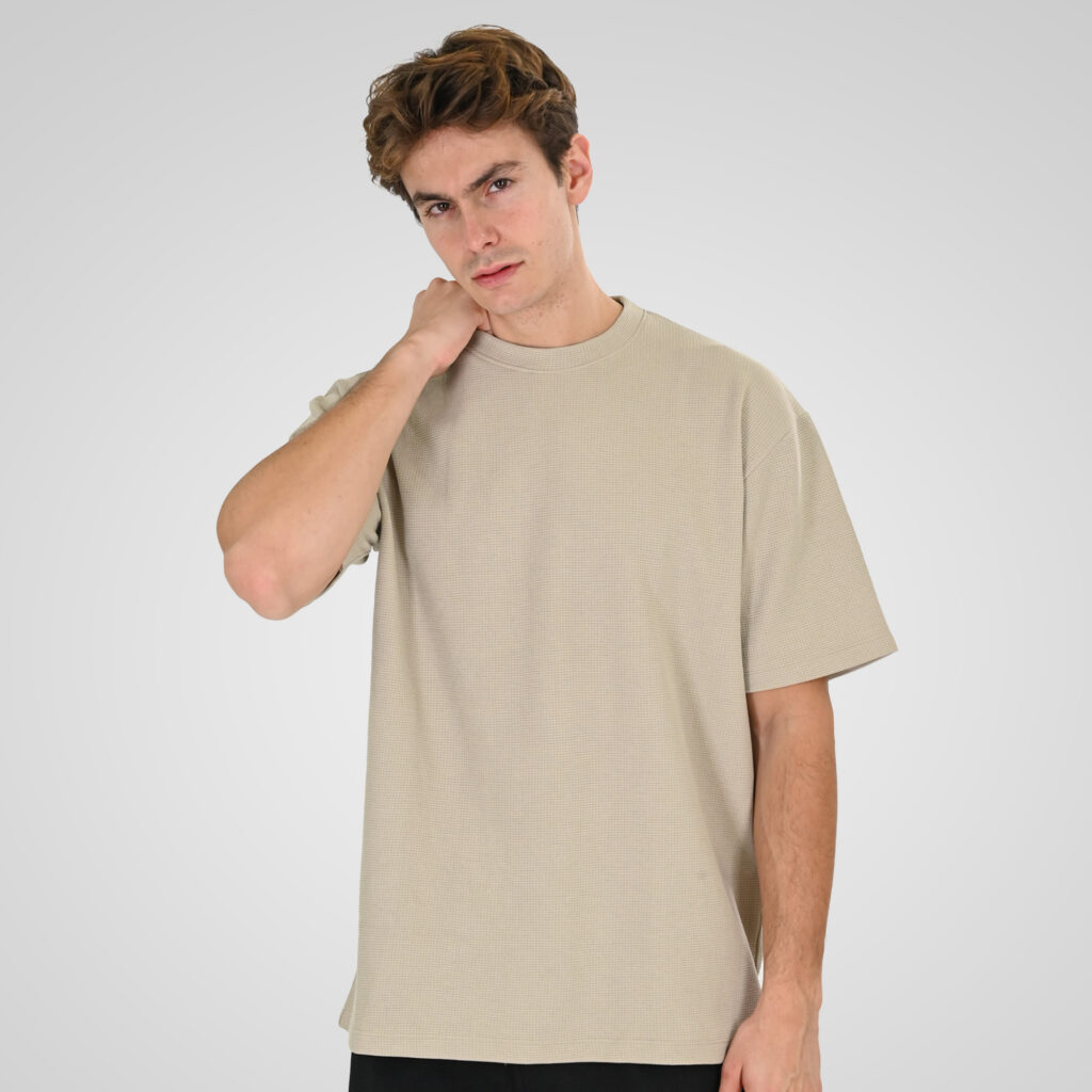 261TS-9151 T-SHIRTS WITH HIGH DENSITY PRINT IN SPECIAL FABRIC (WAFFLE FABRIC) (RELAXED FIT) STONE BEIGE