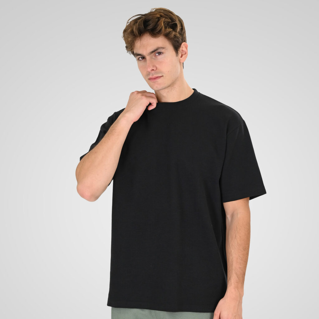 261TS-9151 T-SHIRTS WITH HIGH DENSITY PRINT IN SPECIAL FABRIC (WAFFLE FABRIC) (RELAXED FIT) BLACK