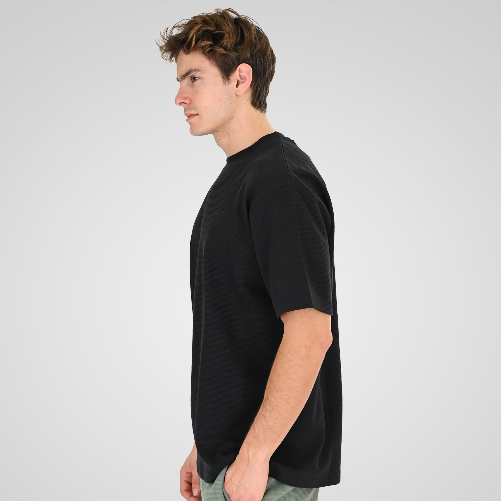 261TS-9151 T-SHIRTS WITH HIGH DENSITY PRINT IN SPECIAL FABRIC (WAFFLE FABRIC) (RELAXED FIT) BLACK - Image 3