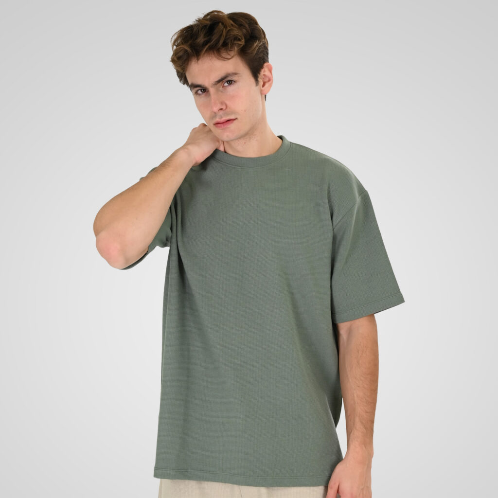 261TS-9151 T-SHIRTS WITH HIGH DENSITY PRINT IN SPECIAL FABRIC (WAFFLE FABRIC) (RELAXED FIT) SAGE GREEN