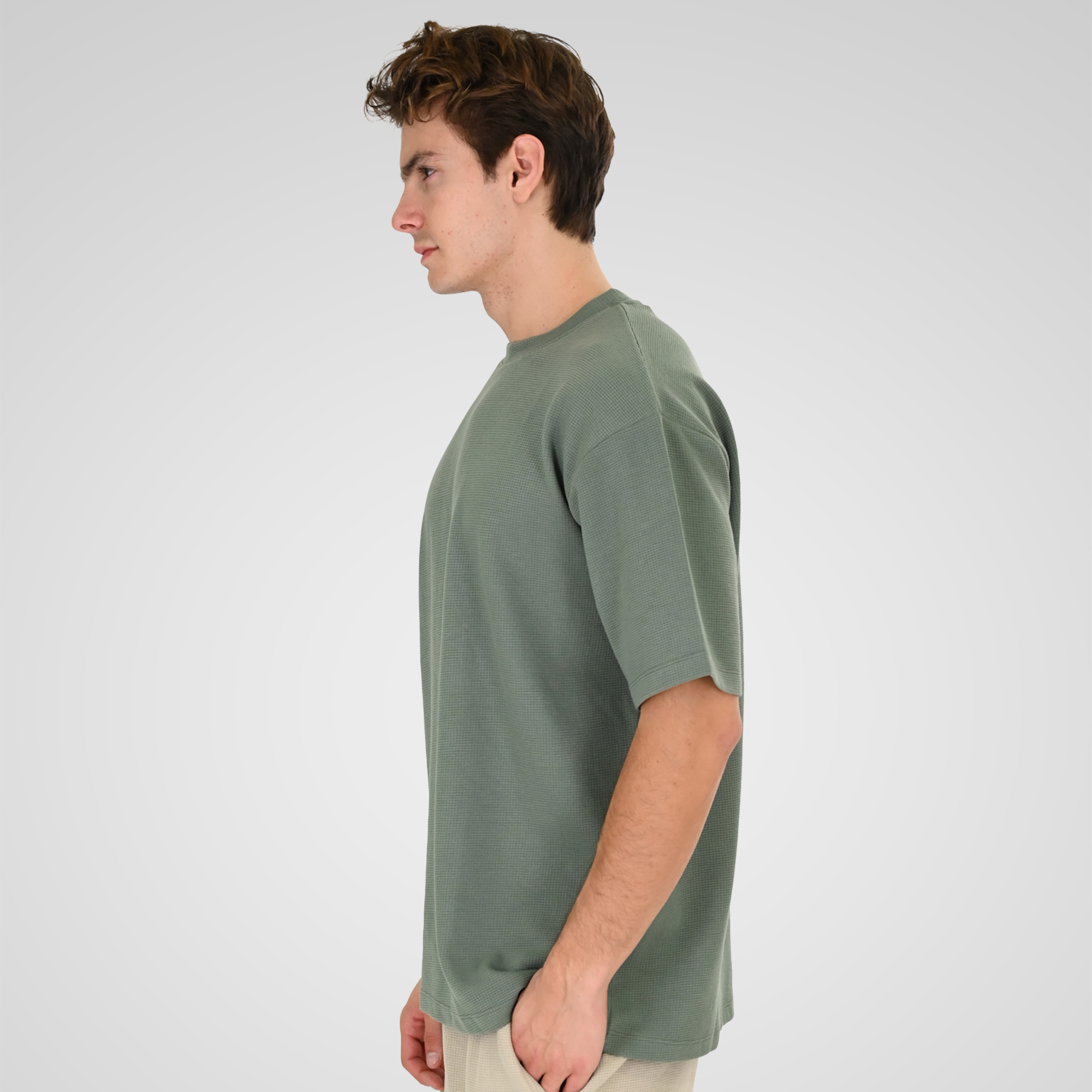 261TS-9151 T-SHIRTS WITH HIGH DENSITY PRINT IN SPECIAL FABRIC (WAFFLE FABRIC) (RELAXED FIT) SAGE GREEN - Image 3