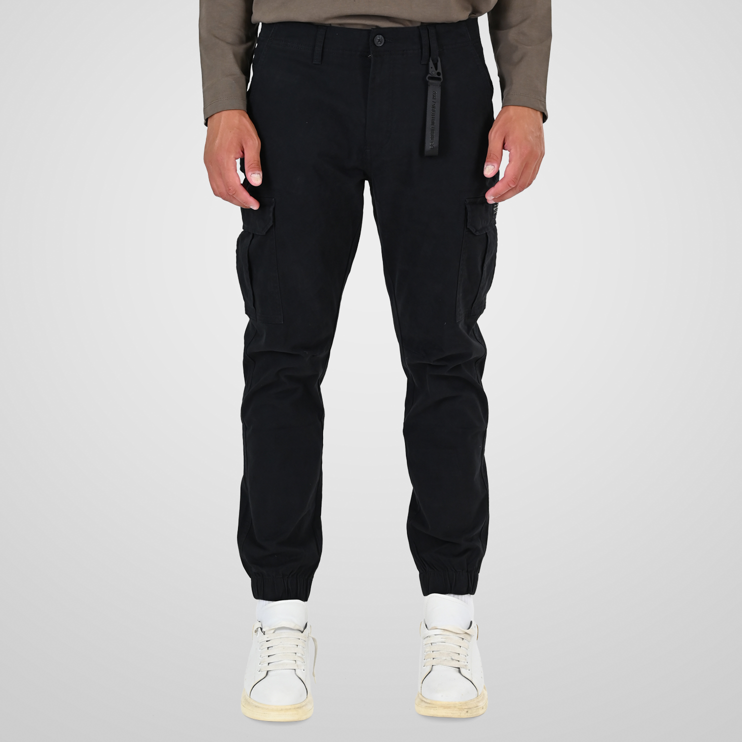 262CCP-4130 CARGO PANTS WITH ELASTIC TAPE HEM BLACK - Image 1