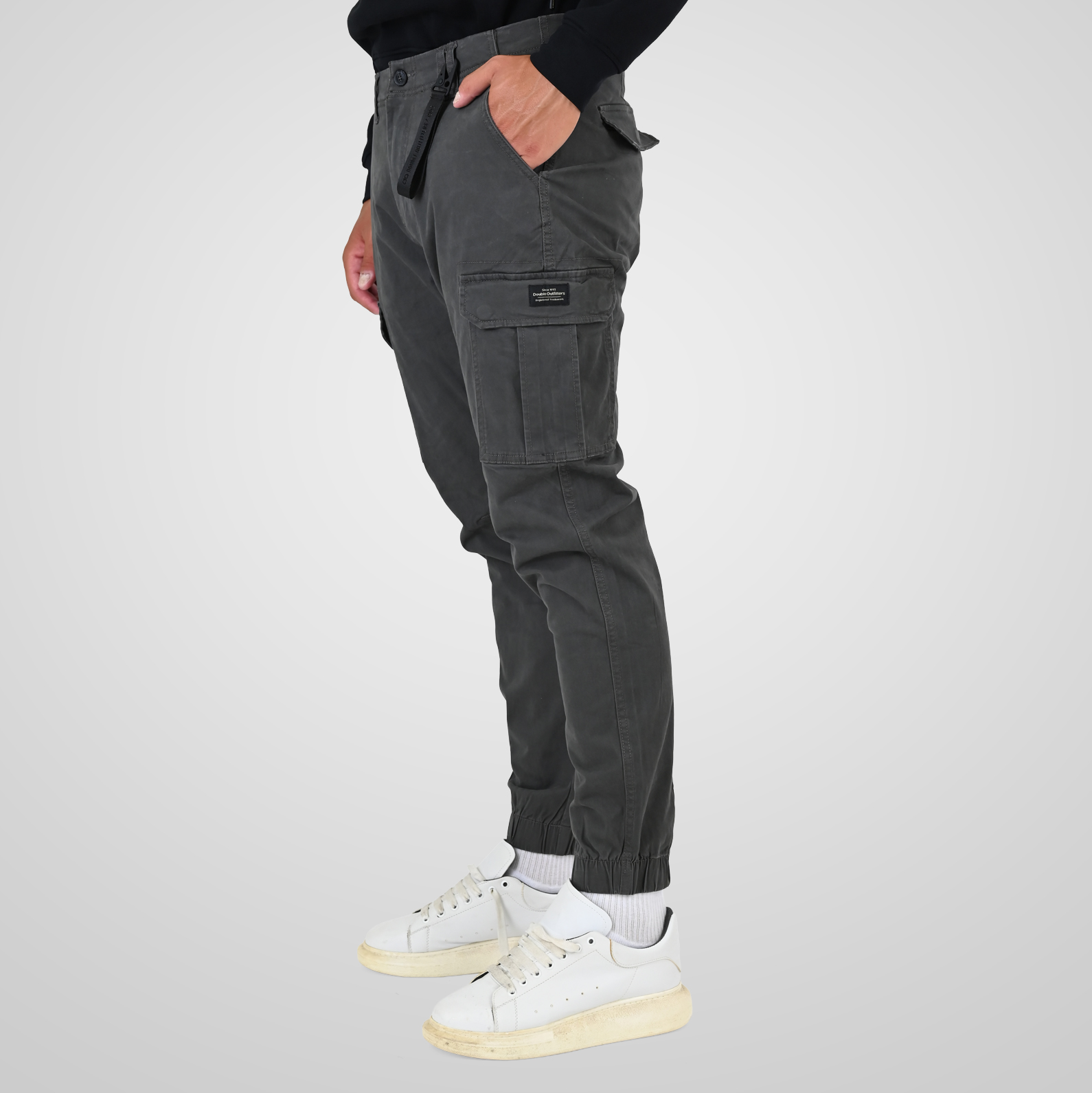 262CCP-4130 CARGO PANTS WITH ELASTIC TAPE HEM SMOKE GREY - Image 3