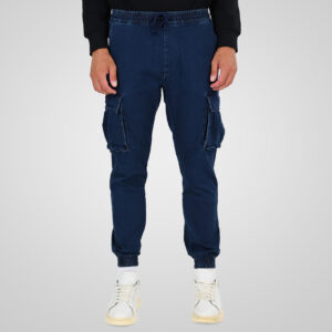 262CCP-4134 PANTS WITH ELASTICATED WAIST AND HEM (SPECIAL KNITTED DENIM-LOOK FABRIC) DK BLUE