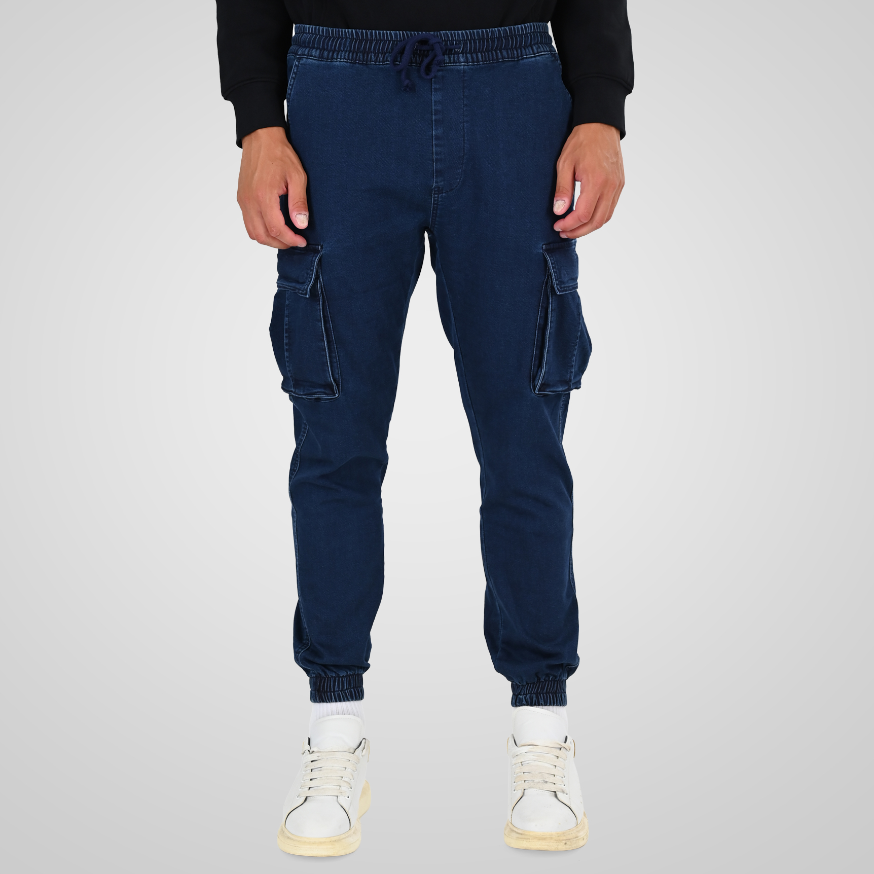 262CCP-4134 PANTS WITH ELASTICATED WAIST AND HEM (SPECIAL KNITTED DENIM-LOOK FABRIC) DK BLUE - Image 1
