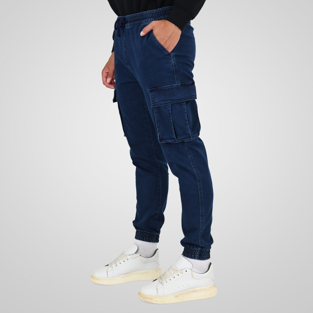 262CCP-4134 PANTS WITH ELASTICATED WAIST AND HEM (SPECIAL KNITTED DENIM-LOOK FABRIC) DK BLUE