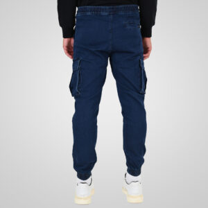 262CCP-4134 PANTS WITH ELASTICATED WAIST AND HEM (SPECIAL KNITTED DENIM-LOOK FABRIC) DK BLUE - Image 4
