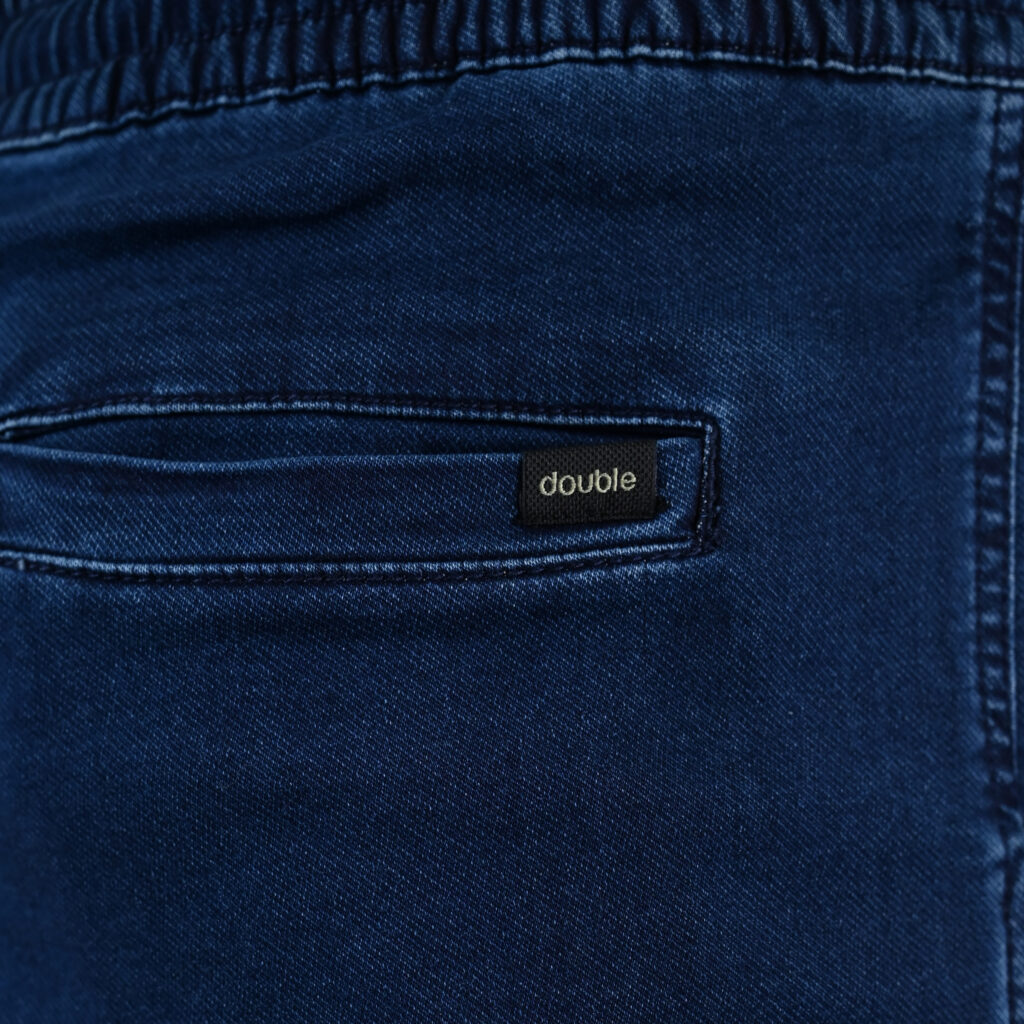 262CCP-4134 PANTS WITH ELASTICATED WAIST AND HEM (SPECIAL KNITTED DENIM-LOOK FABRIC) DK BLUE