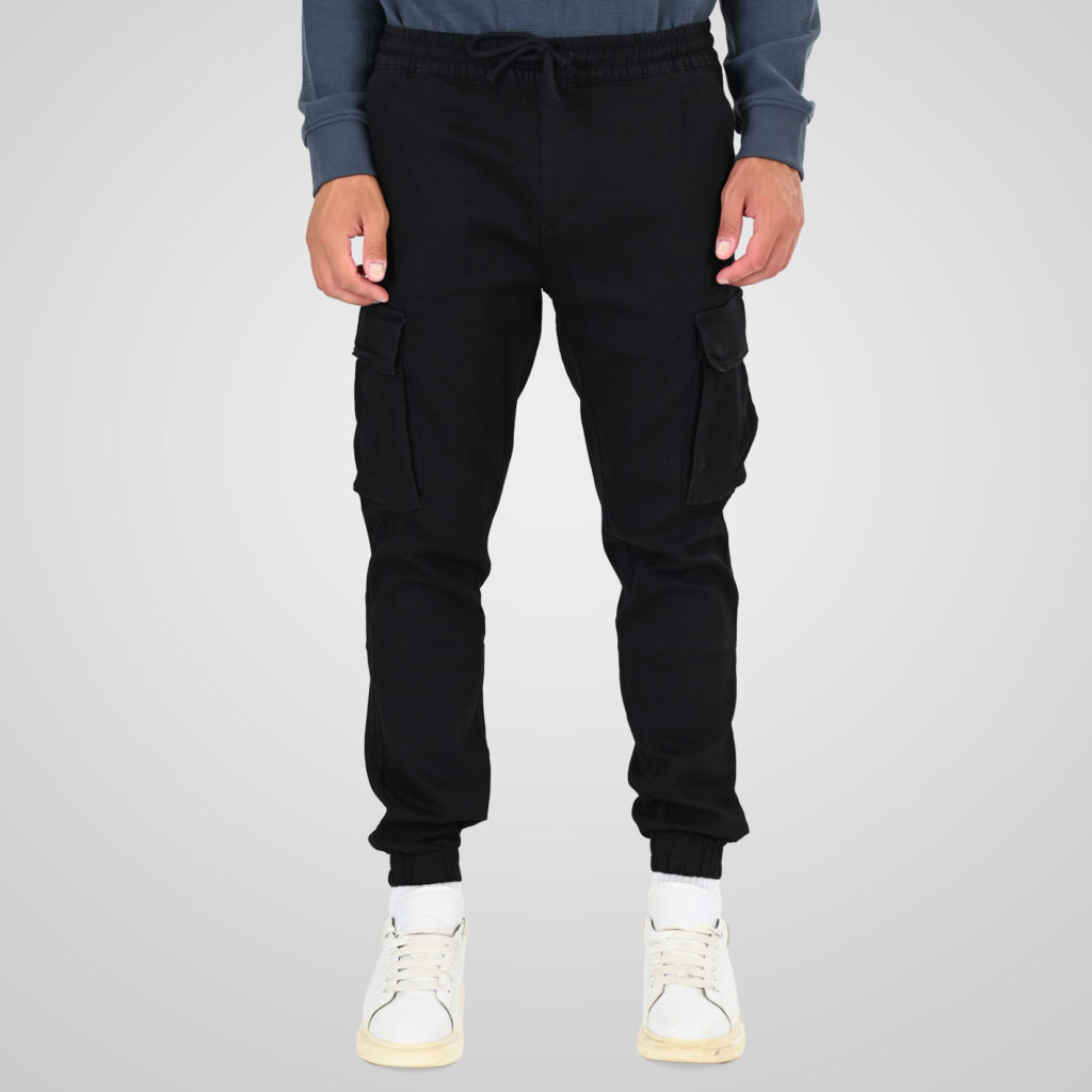 262CCP-4134 PANTS WITH ELASTICATED WAIST AND HEM (SPECIAL KNITTED DENIM-LOOK FABRIC) OFF BLACK