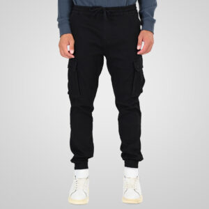 262CCP-4134 PANTS WITH ELASTICATED WAIST AND HEM (SPECIAL KNITTED DENIM-LOOK FABRIC) OFF BLACK