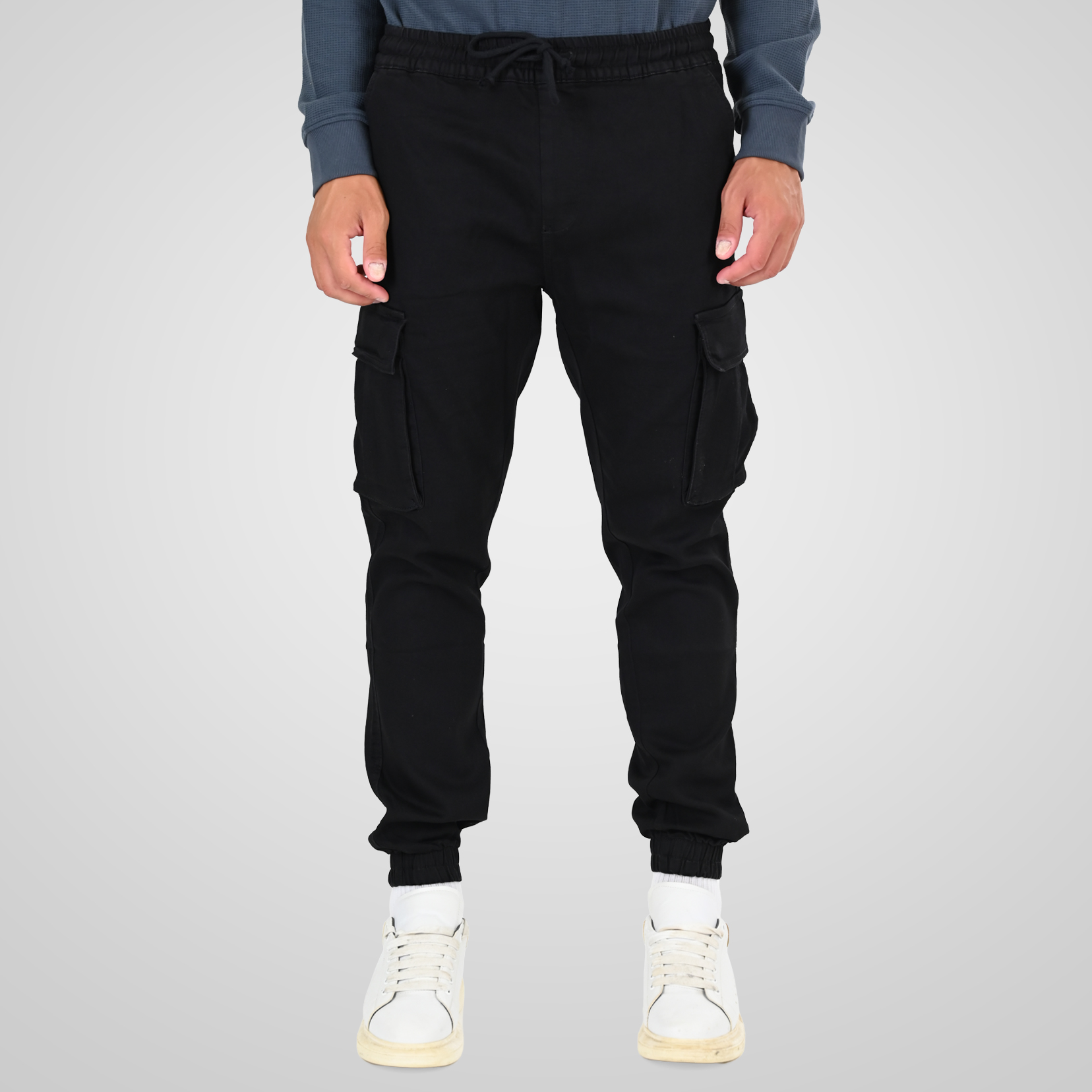 262CCP-4134 PANTS WITH ELASTICATED WAIST AND HEM (SPECIAL KNITTED DENIM-LOOK FABRIC) OFF BLACK - Image 1
