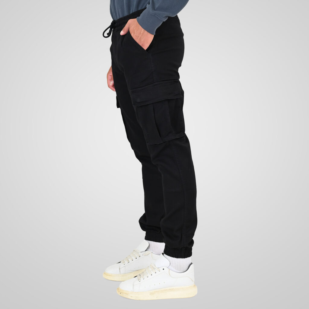 262CCP-4134 PANTS WITH ELASTICATED WAIST AND HEM (SPECIAL KNITTED DENIM-LOOK FABRIC) OFF BLACK