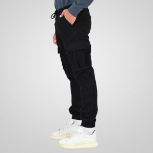 262CCP-4134 PANTS WITH ELASTICATED WAIST AND HEM (SPECIAL KNITTED DENIM-LOOK FABRIC) OFF BLACK - Image 3