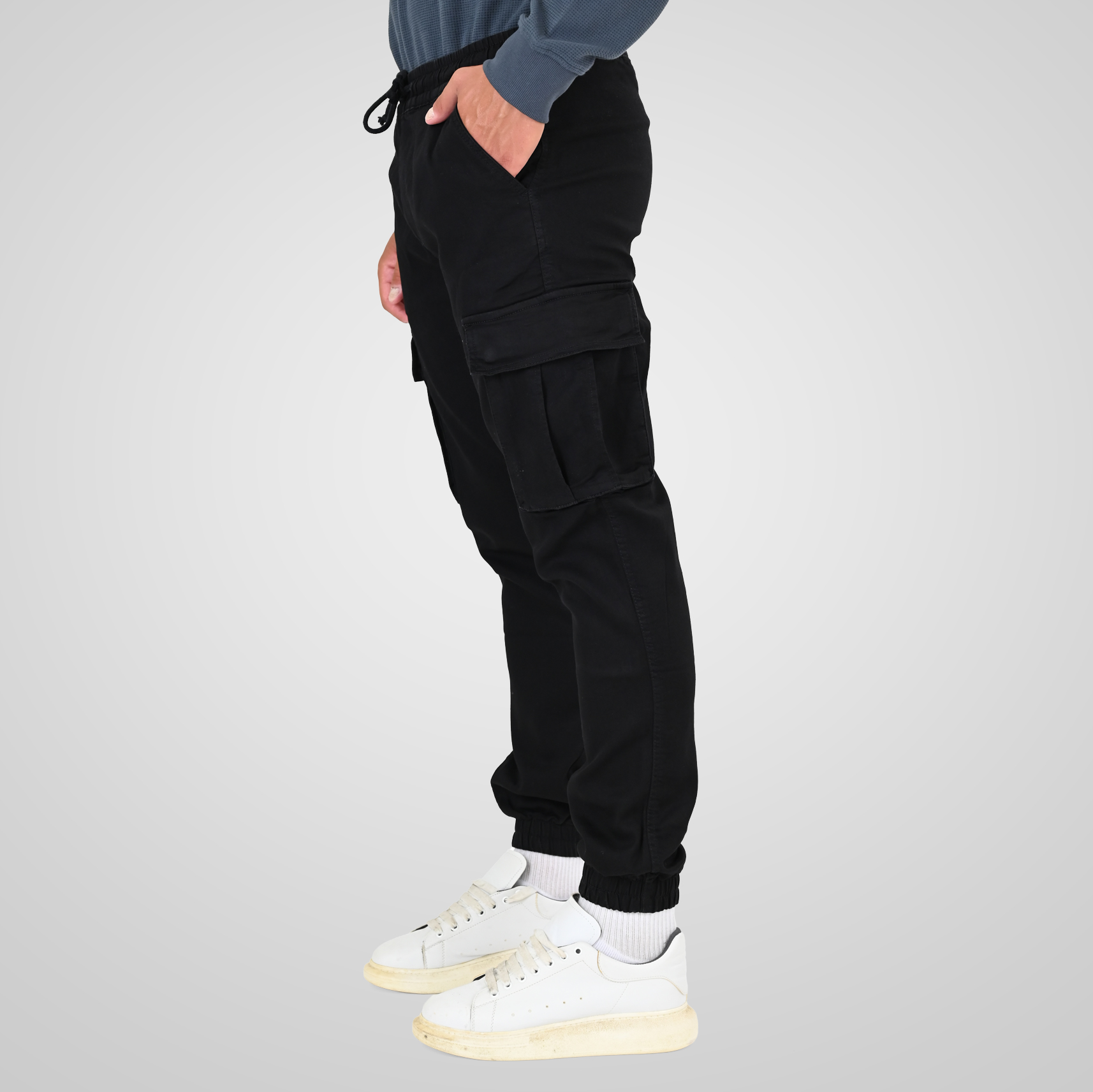 262CCP-4134 PANTS WITH ELASTICATED WAIST AND HEM (SPECIAL KNITTED DENIM-LOOK FABRIC) OFF BLACK - Image 3