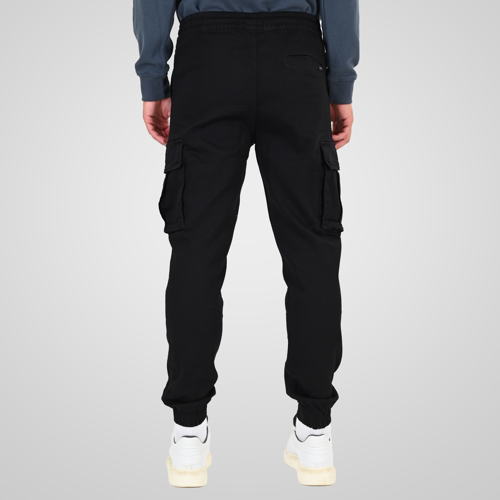 262CCP-4134 PANTS WITH ELASTICATED WAIST AND HEM (SPECIAL KNITTED DENIM-LOOK FABRIC) OFF BLACK - Image 4